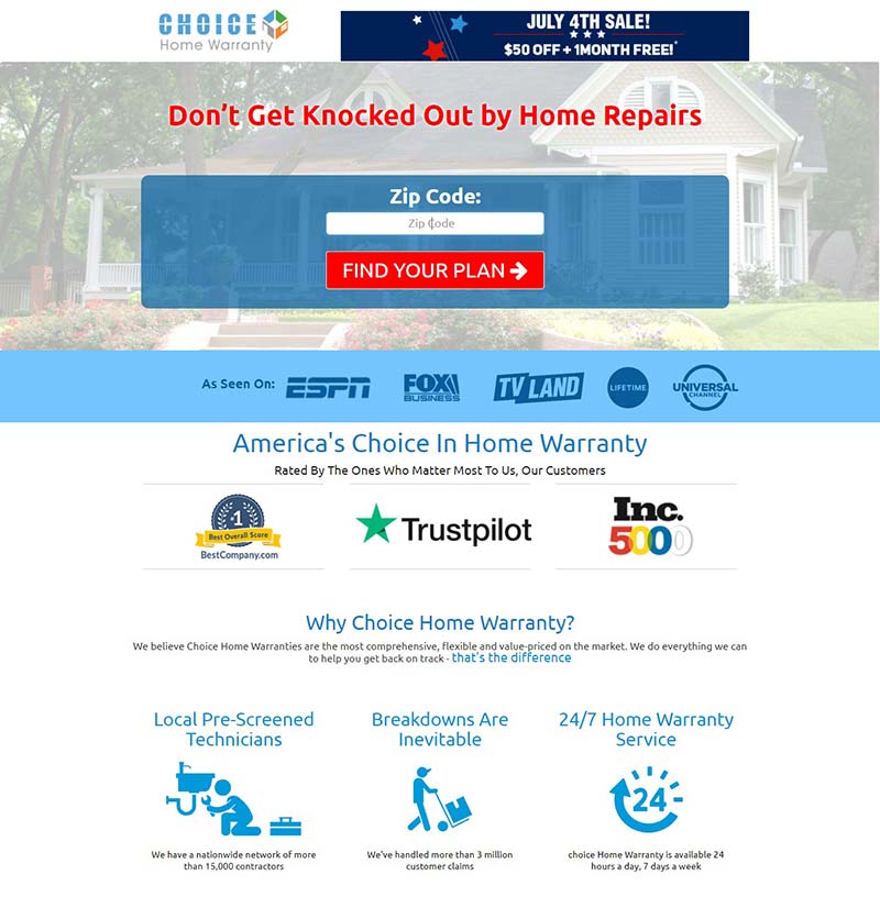 Choice Home Warranty 美国家电维修服务预定网站