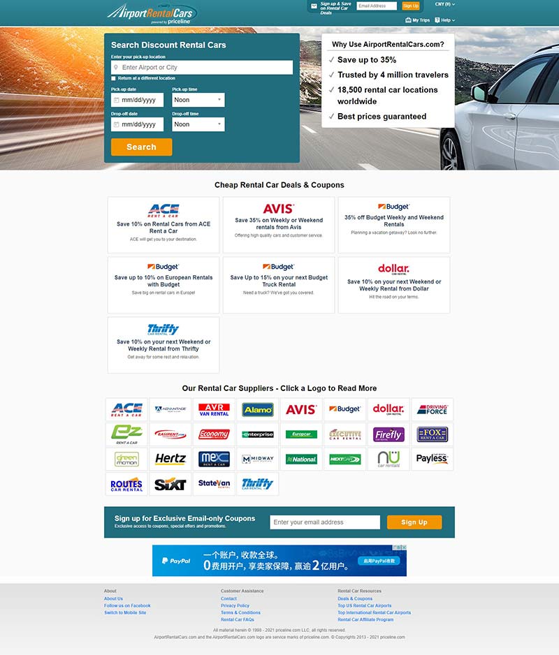 AirportRentalCars 美国汽车租赁服务预定网站