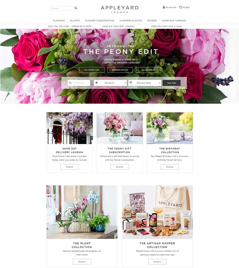 Appleyard Flowers 美国鲜花礼品购物网站