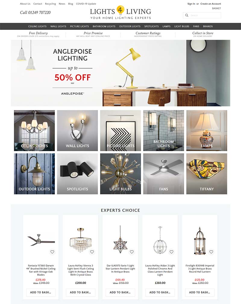 Lights4living 英国照明产品海淘购物网站