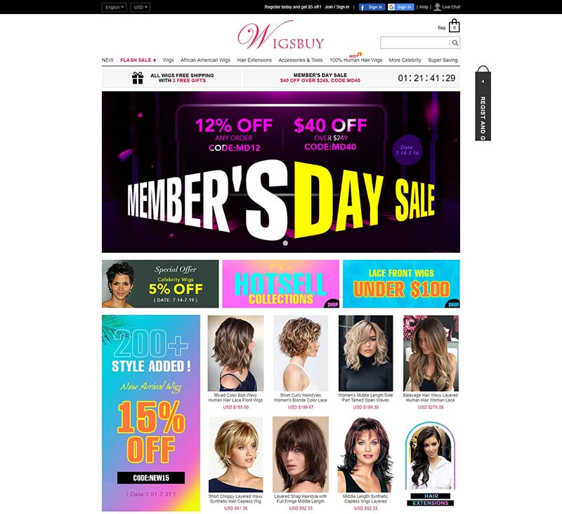 Wigsbuy 美国时尚假发品牌购物网站
