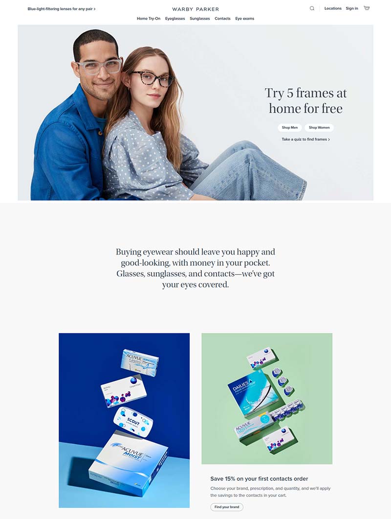 Warby Parker 美国时尚眼镜品牌购物网站