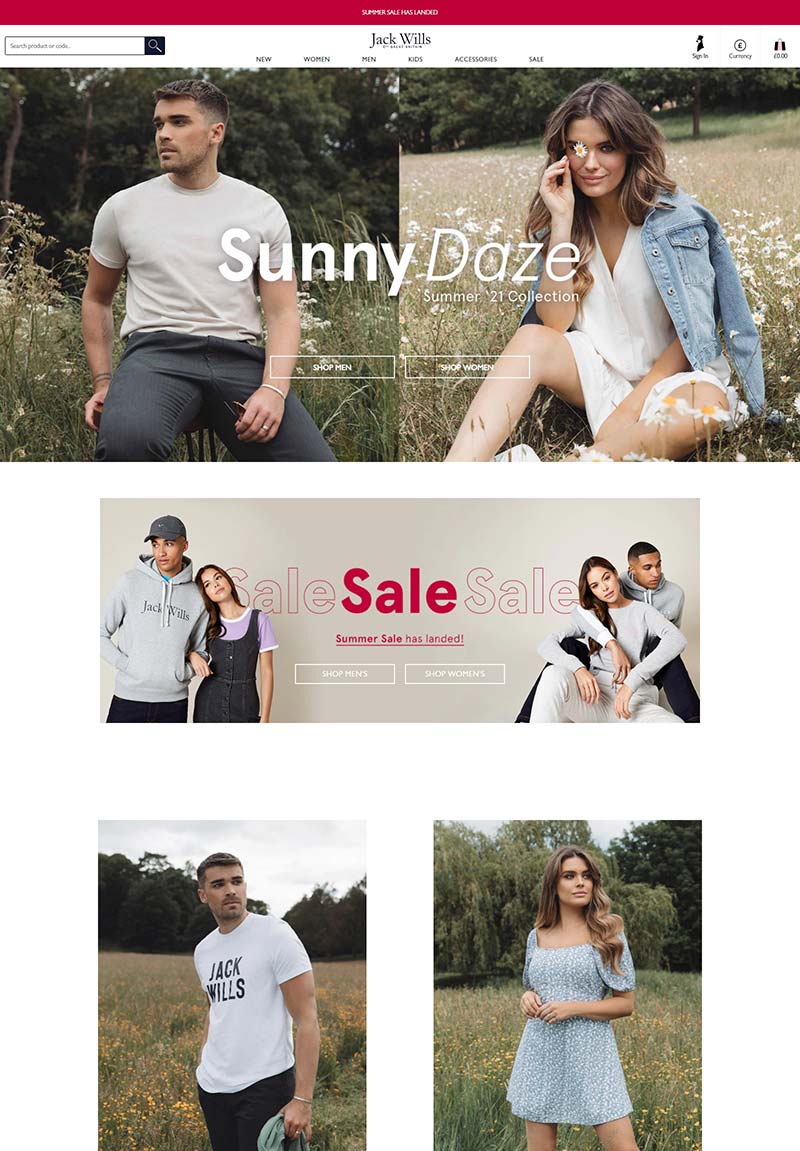 Jack Wills 英国时尚服饰品牌购物网站