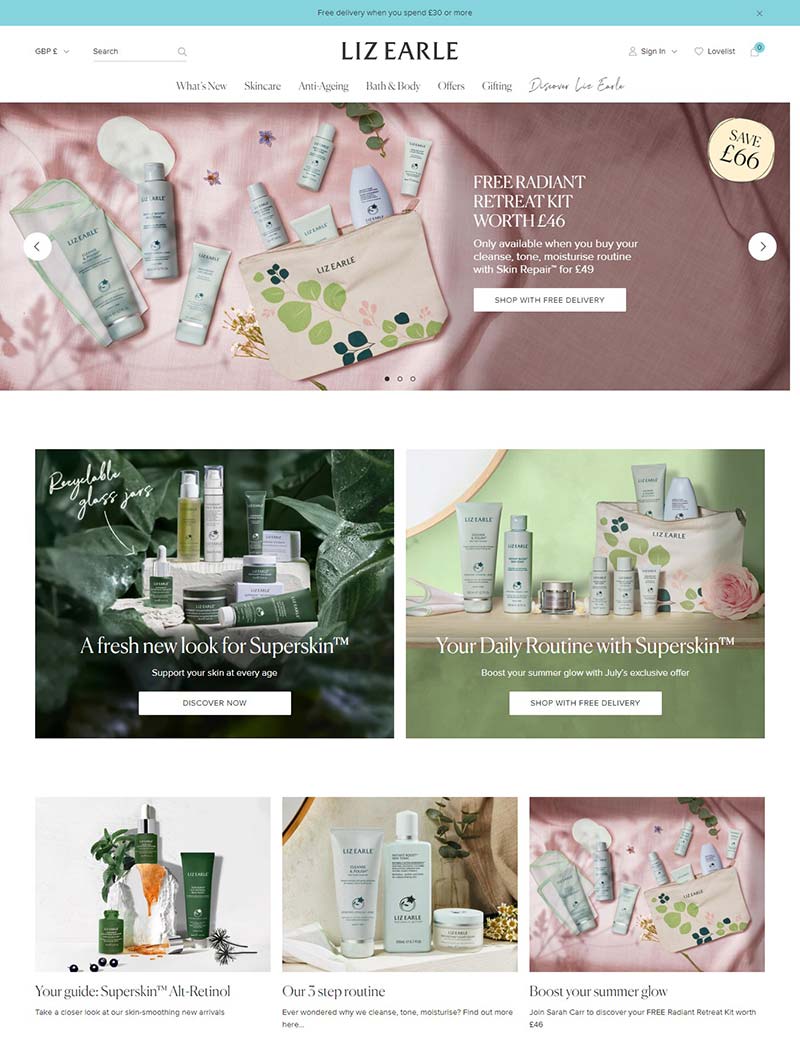 Liz Earle 英国天然护肤品牌购物网站