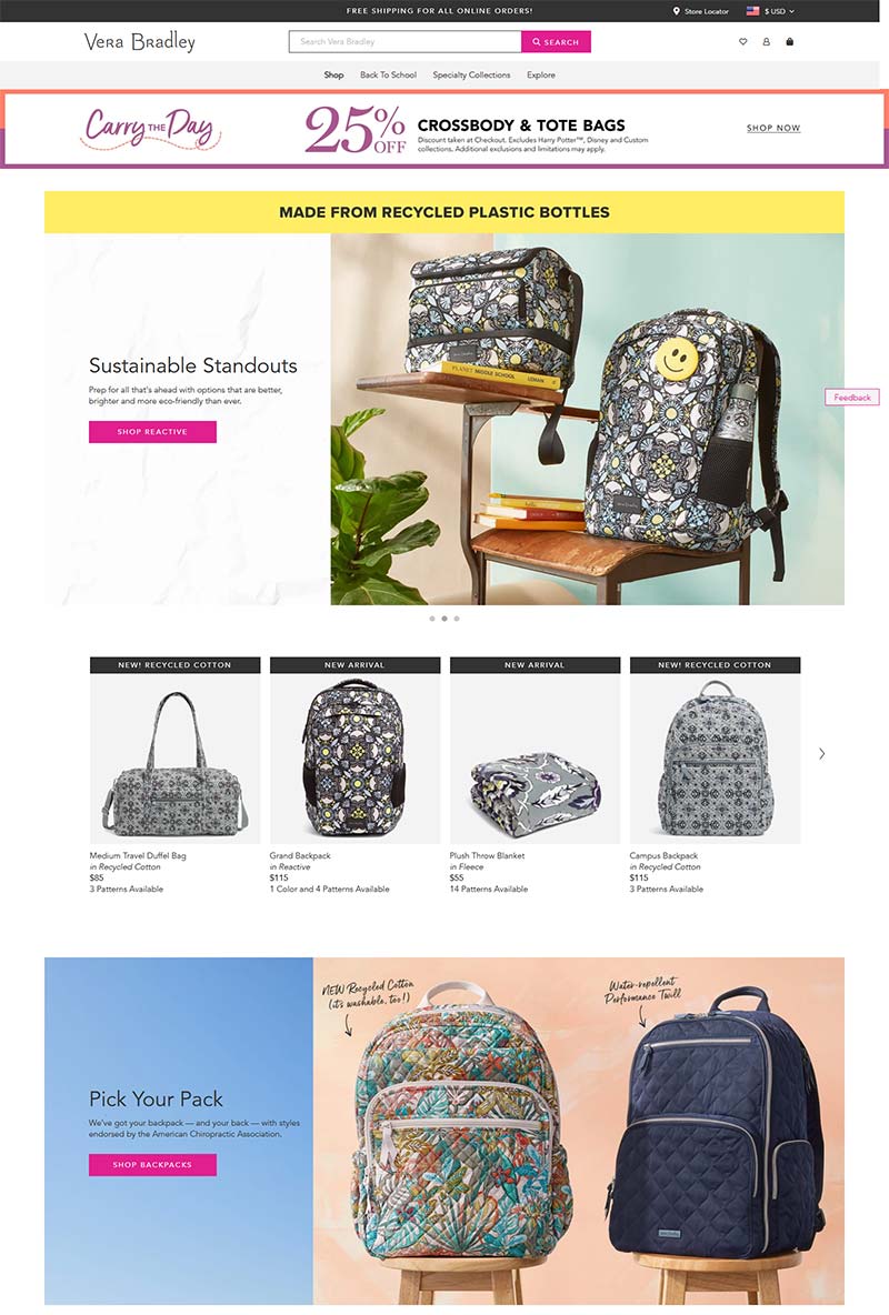 Vera Bradley 美国时尚包包品牌购物网站