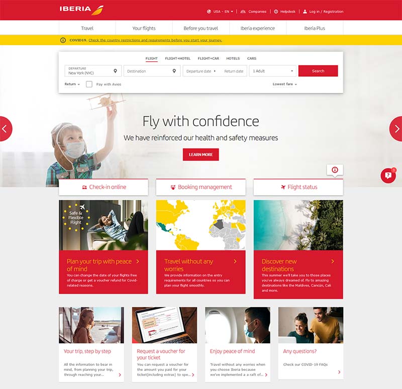 IBERIA 西班牙国家航空预订网站