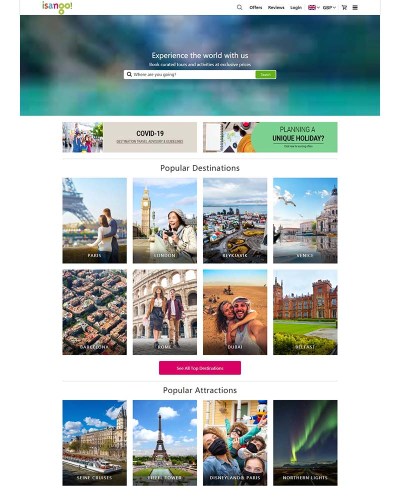 Isango 英国旅游景点门票预订网站