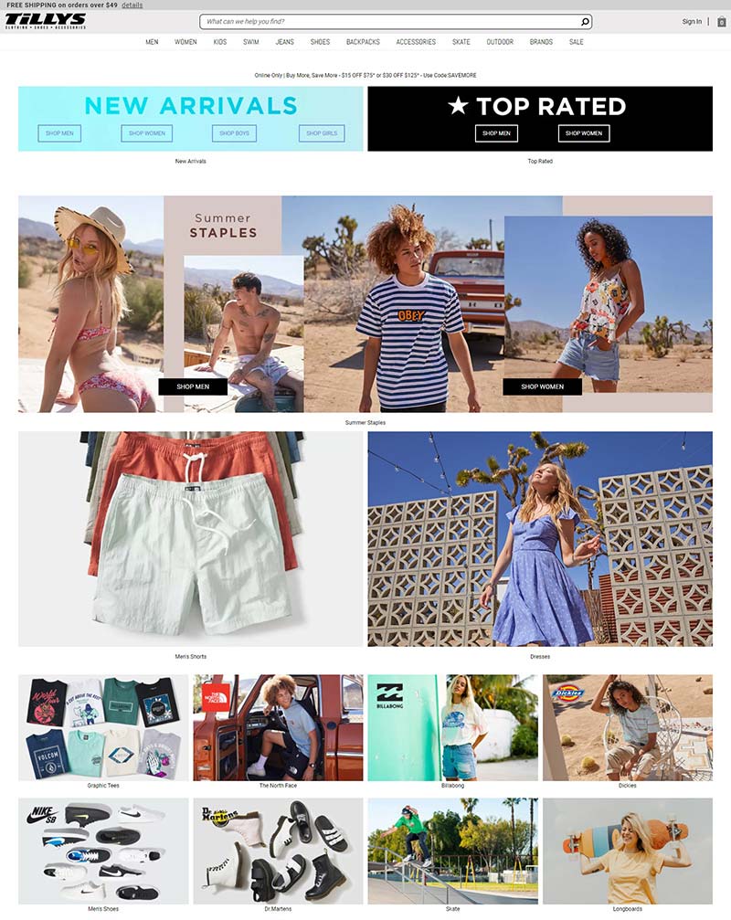 Tillys 美国专业极限运动产品购物网站