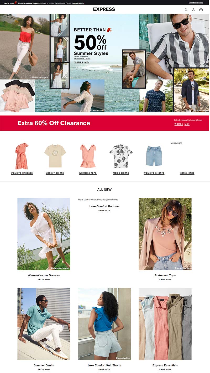 Express 美国休闲服饰品牌购物网站