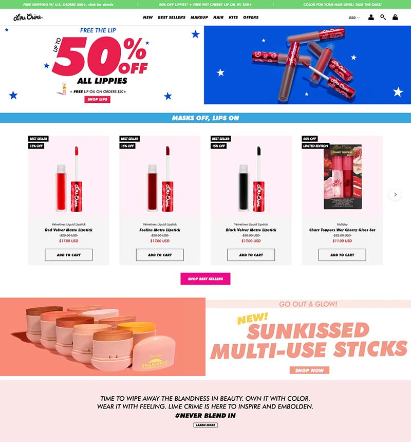 Lime Crime 美国独角兽彩妆品牌购物网站