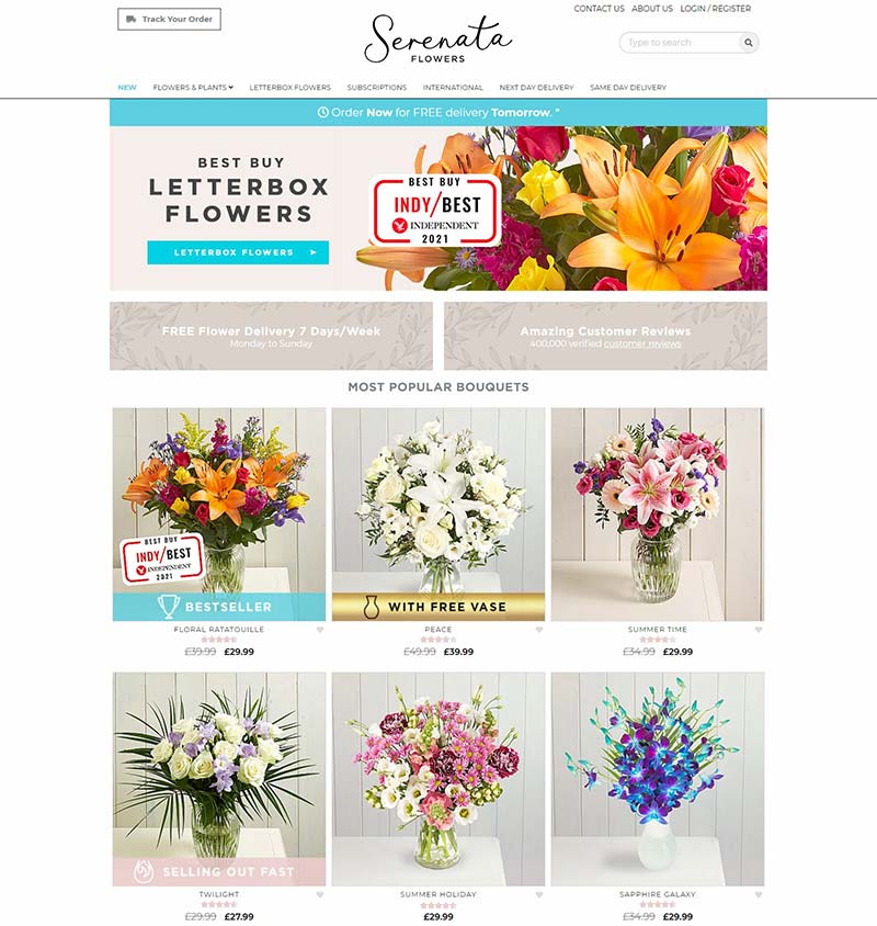 Serenata Flowers 英国鲜花配送在线预订网站