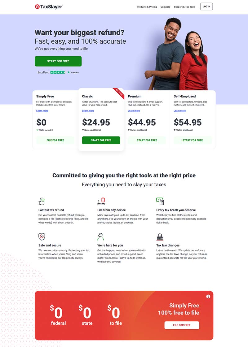 TaxSlayer 美国个人税务软件订阅网站