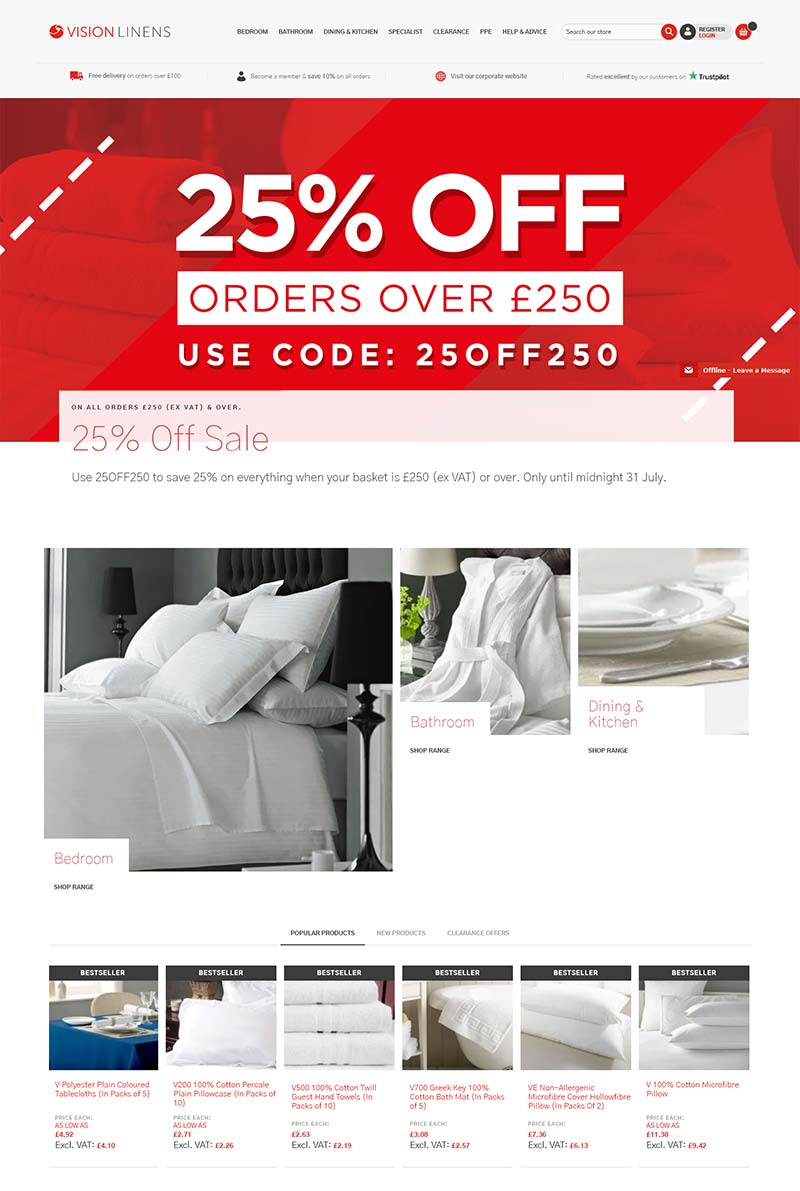 Vision Linen 英国酒店纺织品海淘购物网站