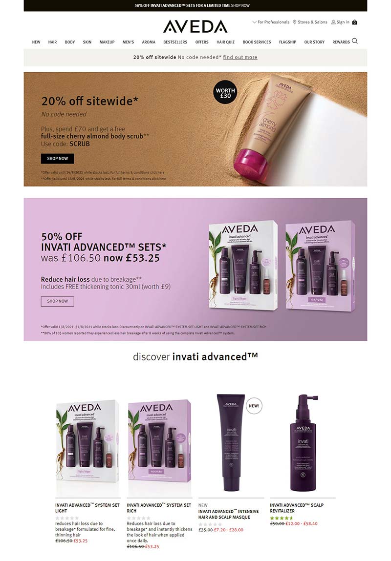 Aveda UK 美国天然护肤品牌英国官网