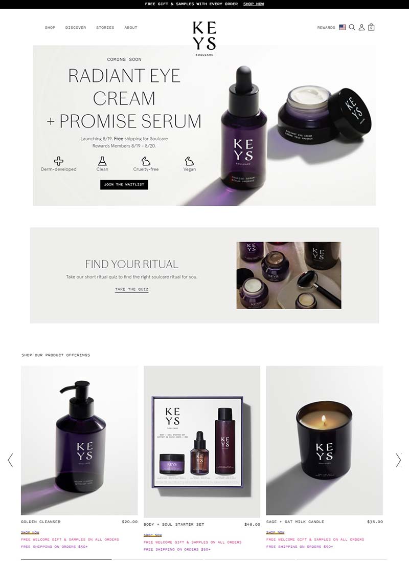 Keys Soulcare 美国明星美妆品牌购物网站