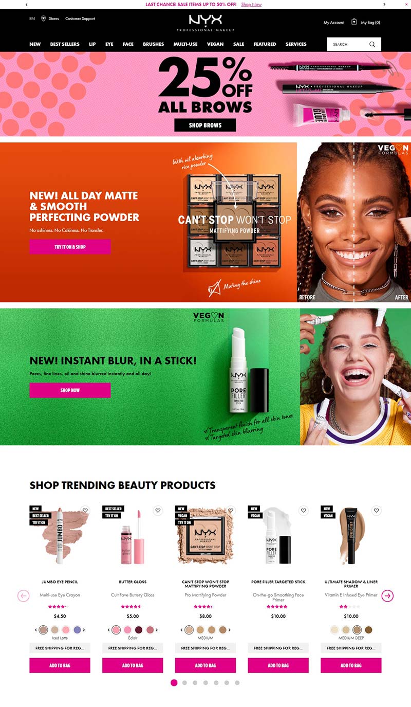 NYX Cosmetics 美国专业彩妆品牌购物网站