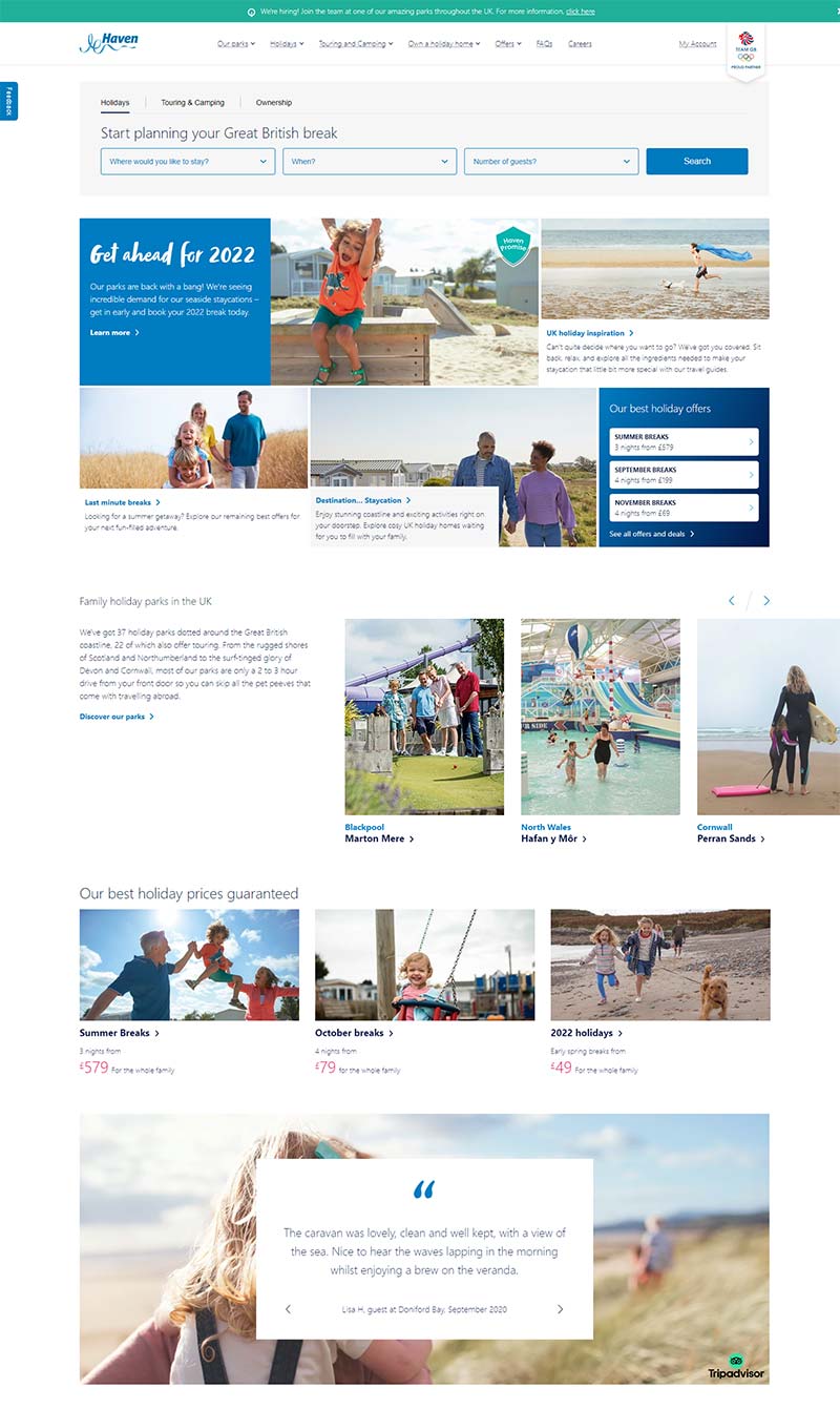Haven Holidays 英国旅游度假在线预定网站