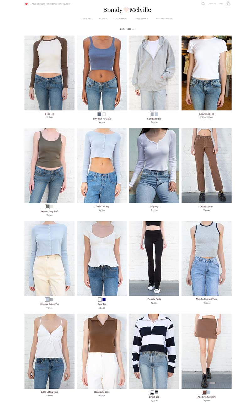 Brandy Melville 美国少女服饰品牌购物网站