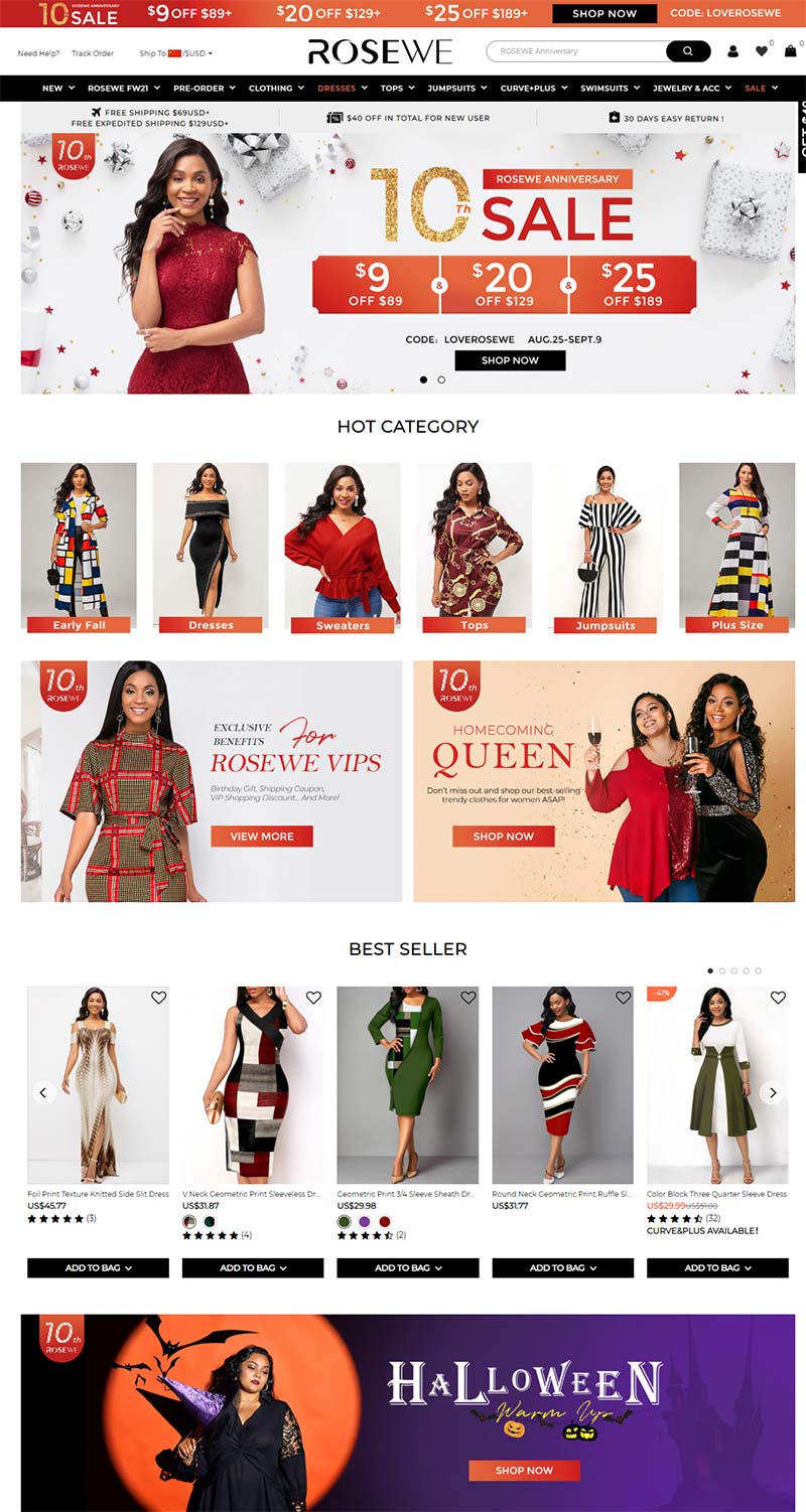 Rosewe US 美国时尚女装品牌购物网站