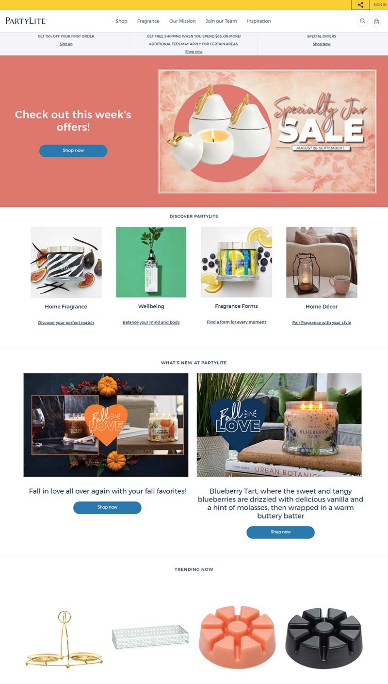 PartyLite 美国家居饰品购物网站
