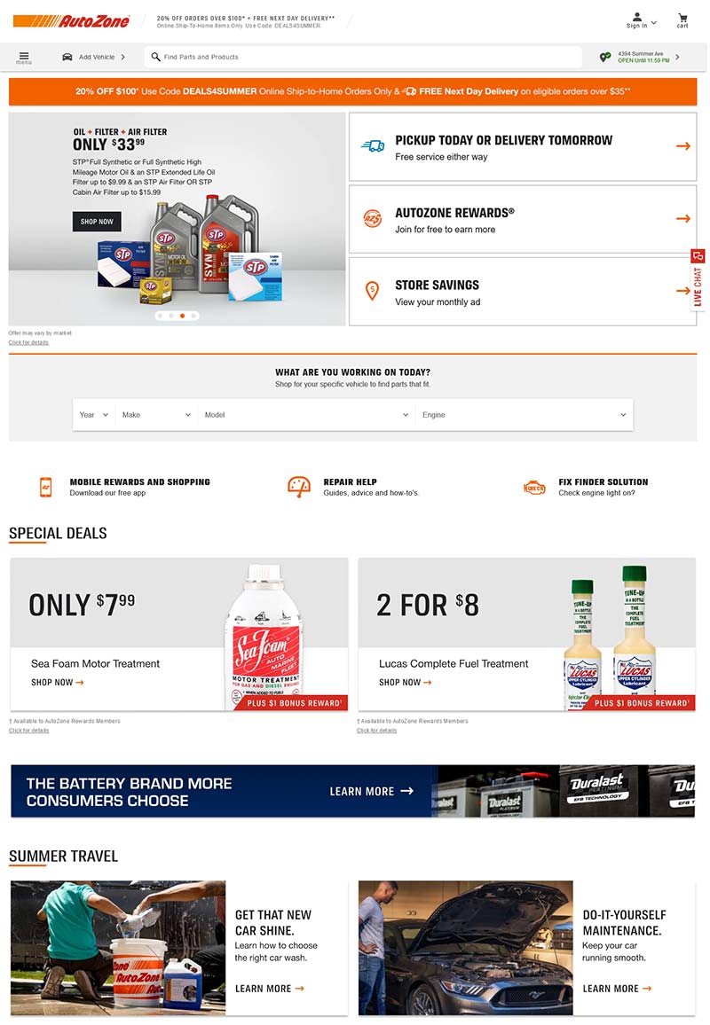 AutoZone 美国汽车修配连锁品牌购物网站