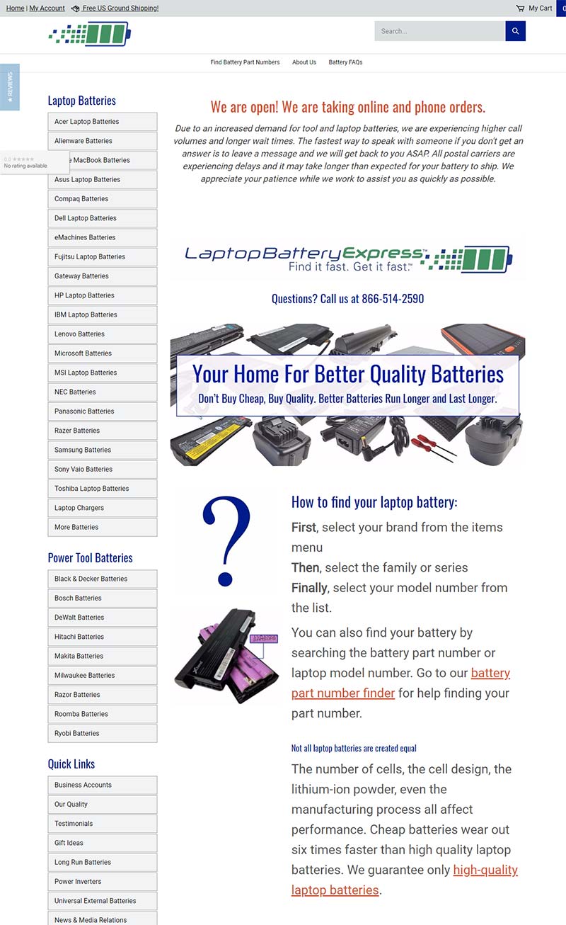 Laptop Battery Express 美国笔记本电池配件购物网站