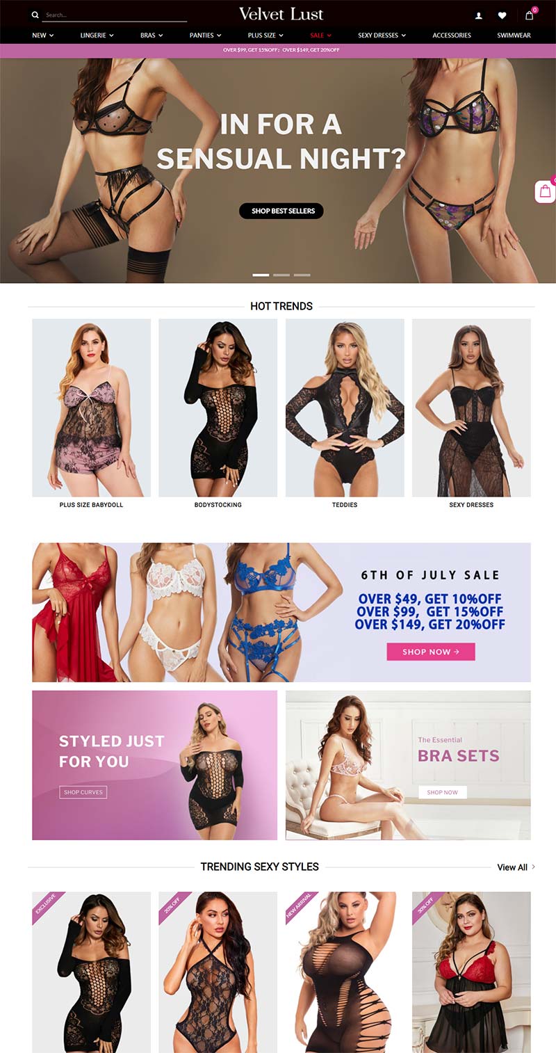 Velvet Lust 美国私密内衣品牌购物网站