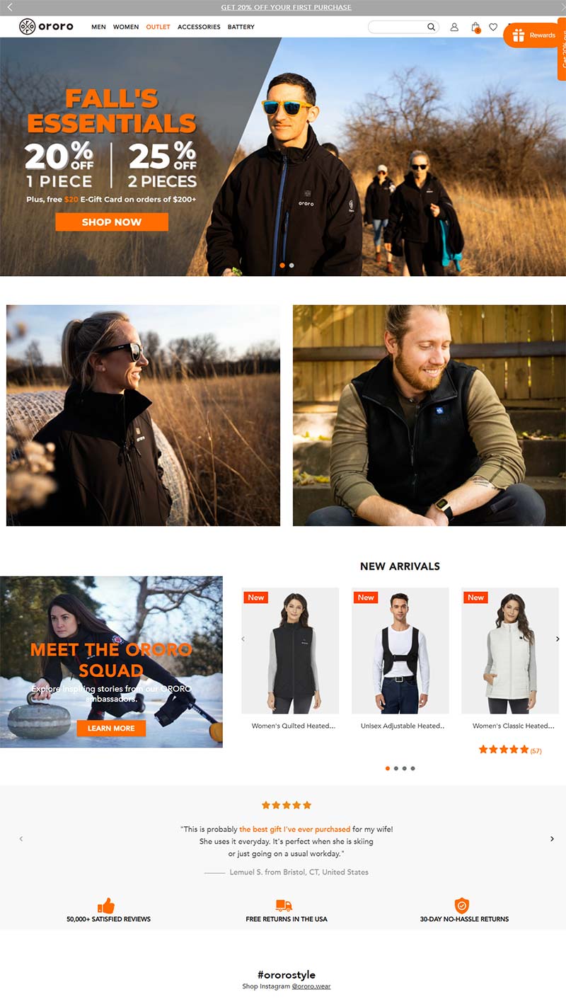 Ororowear 美国保暖夹克品牌购物网站