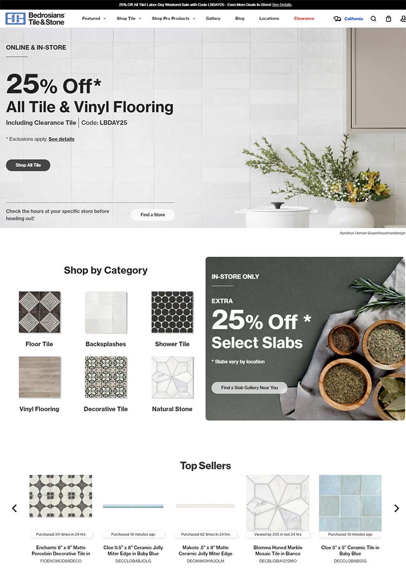 Bedrosians Tile & Stone 美国设计师瓷砖购物网站