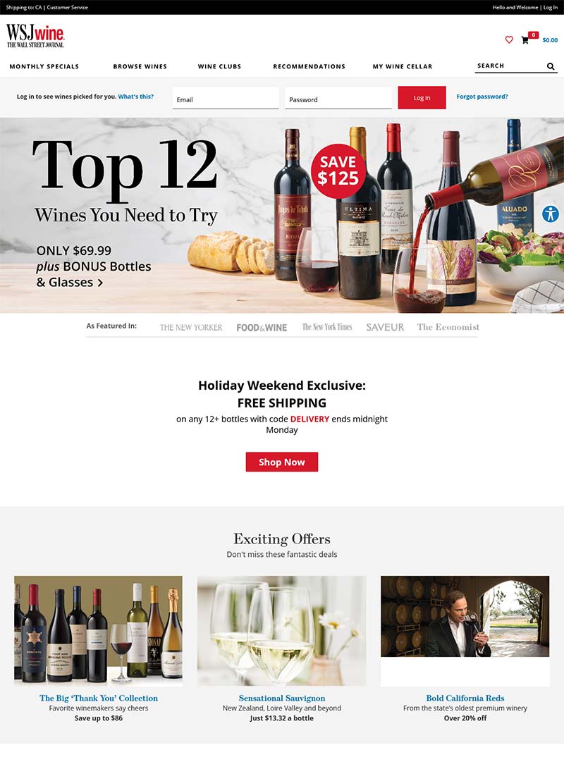 WSJwine 美国葡萄酒俱乐部购物网站