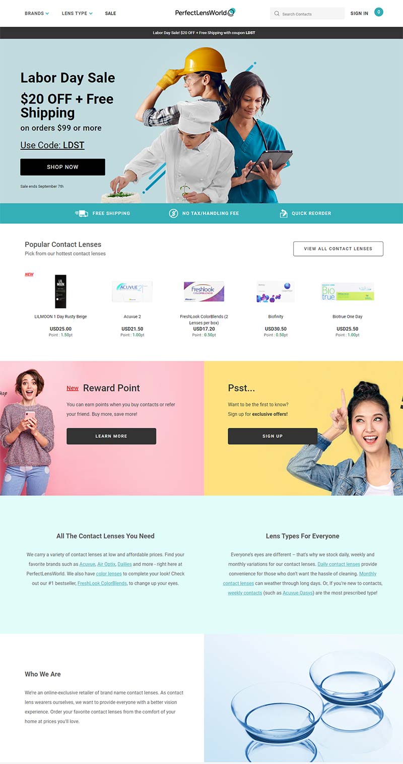 PerfectLensWorld 美国隐形眼镜品牌购物网站