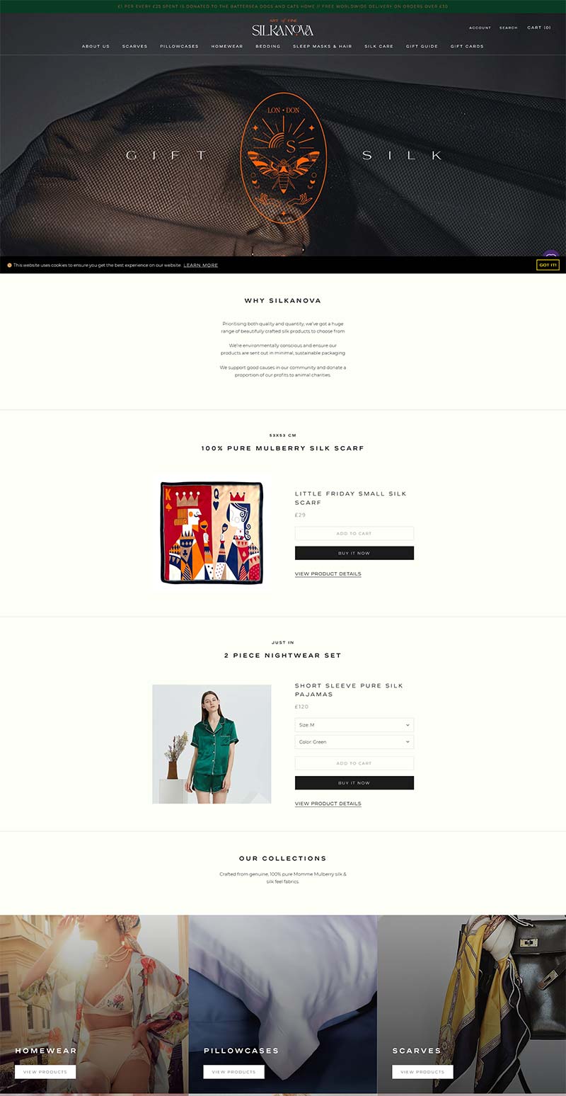 Silkanova 英国居家丝绸产品品牌购物网站