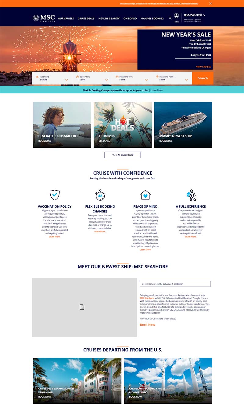 MSC Cruises 美国邮轮旅行在线预定网站