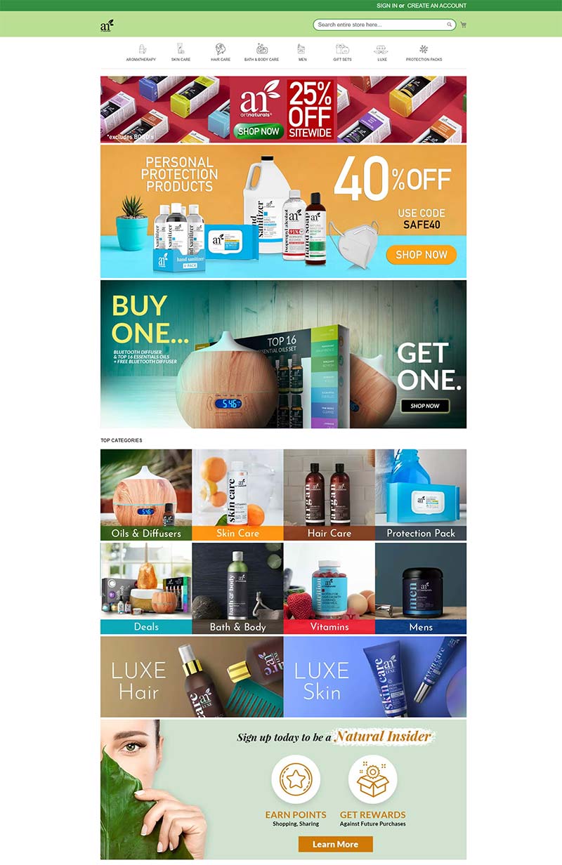 Artnaturals 美国天然护肤品购物网站
