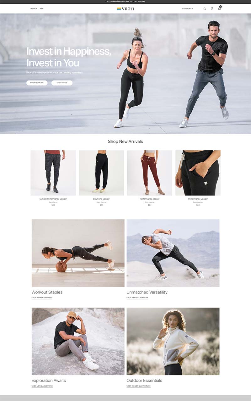 Vuori Clothing 美国运动服饰购物网站