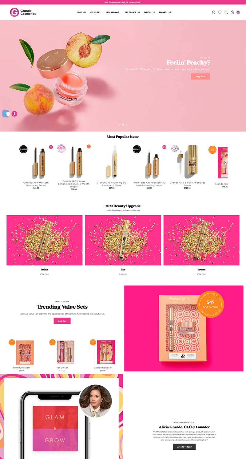 Grande Cosmetics 美国知名睫毛膏品牌购物网站