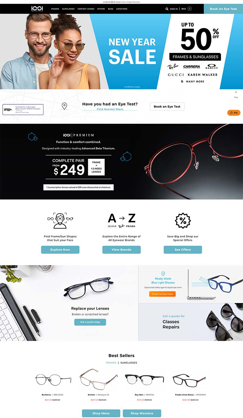 1001 Optical 澳大利亚时尚眼镜品牌购物网站