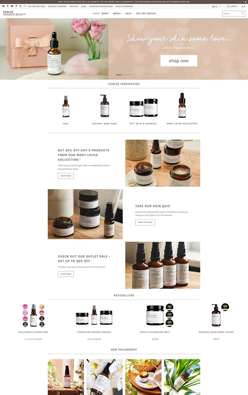 Evolve Beauty 英国抗氧化护肤品购物网站