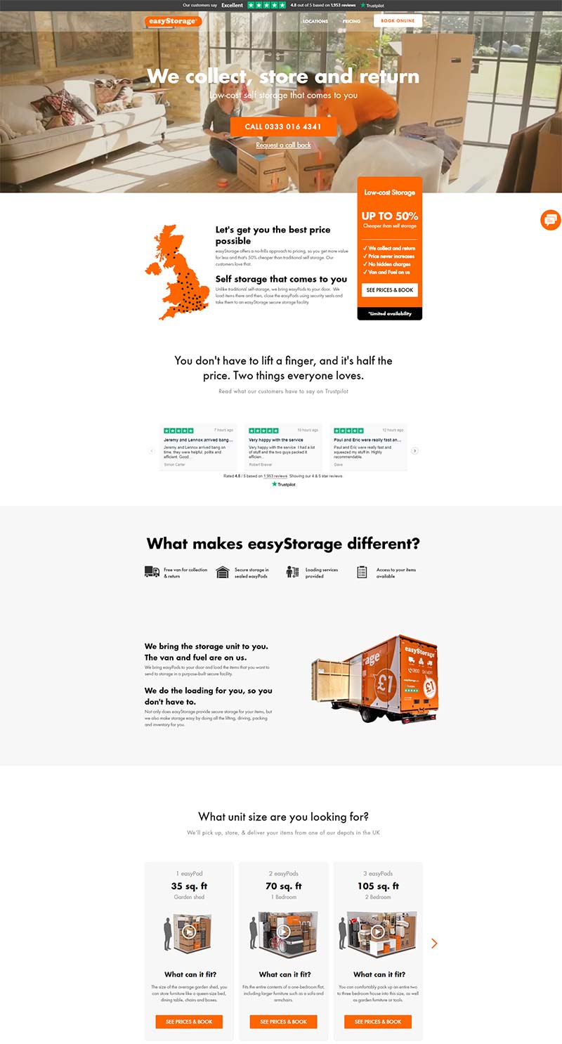 easyStorage 英国运输物流预定网站