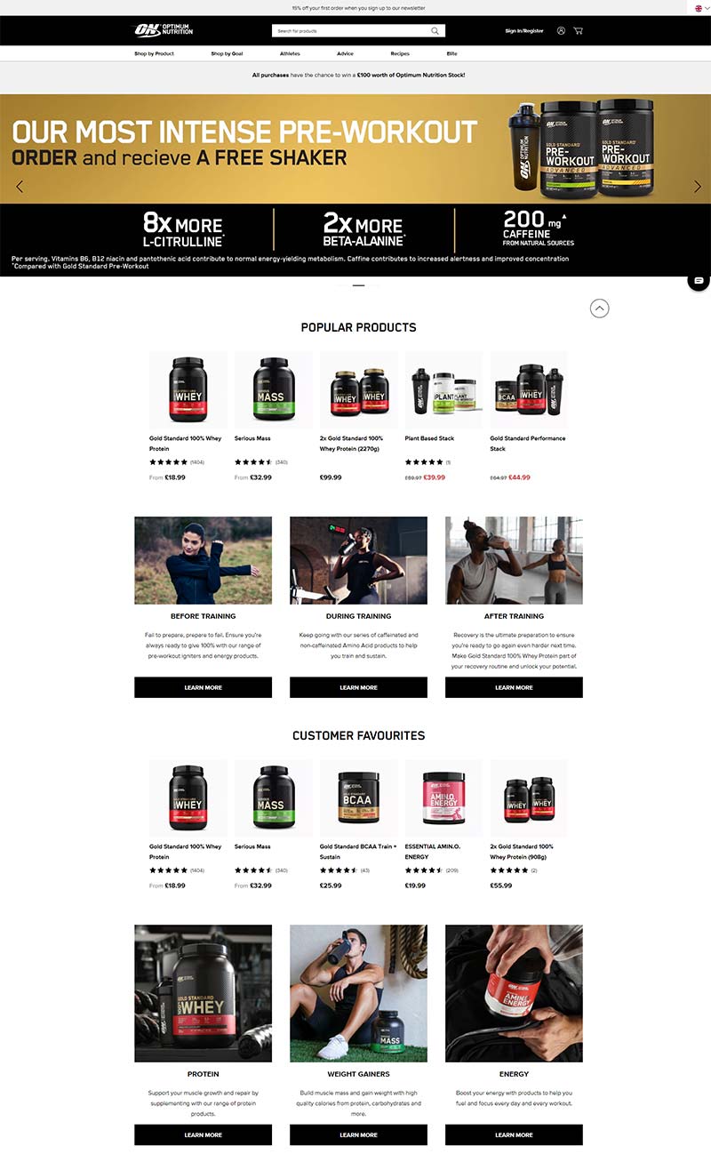 Optimum Nutrition 英国运动营养品牌购物网站