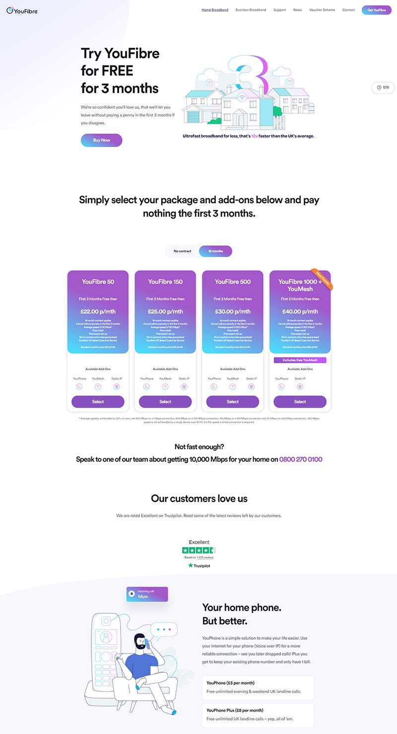 YouFibre 英国光纤互联网服务预定网站