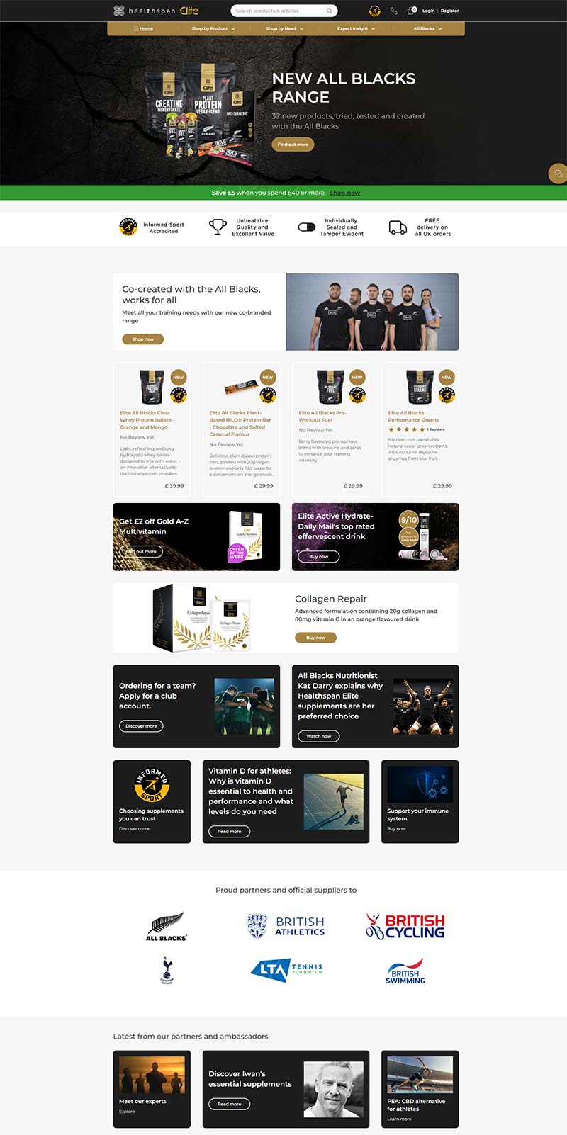 Healthspan Elite 英国运动补充剂品牌购物网站
