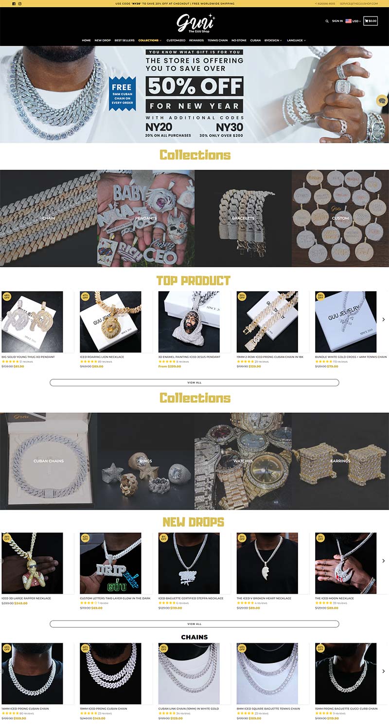 TheGuuShop 美国嘻哈珠宝品牌购物网站