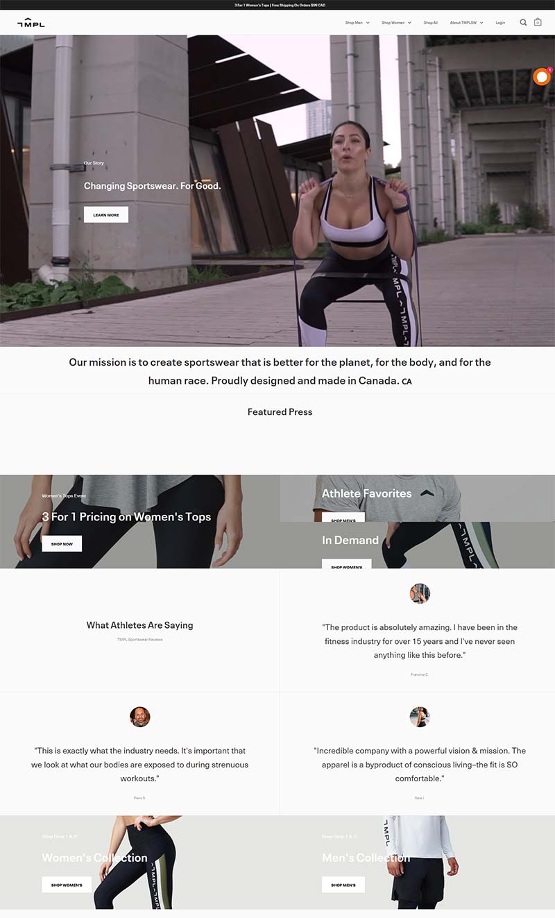 TMPL Sportswear 美国高性能运动服品牌购物网站