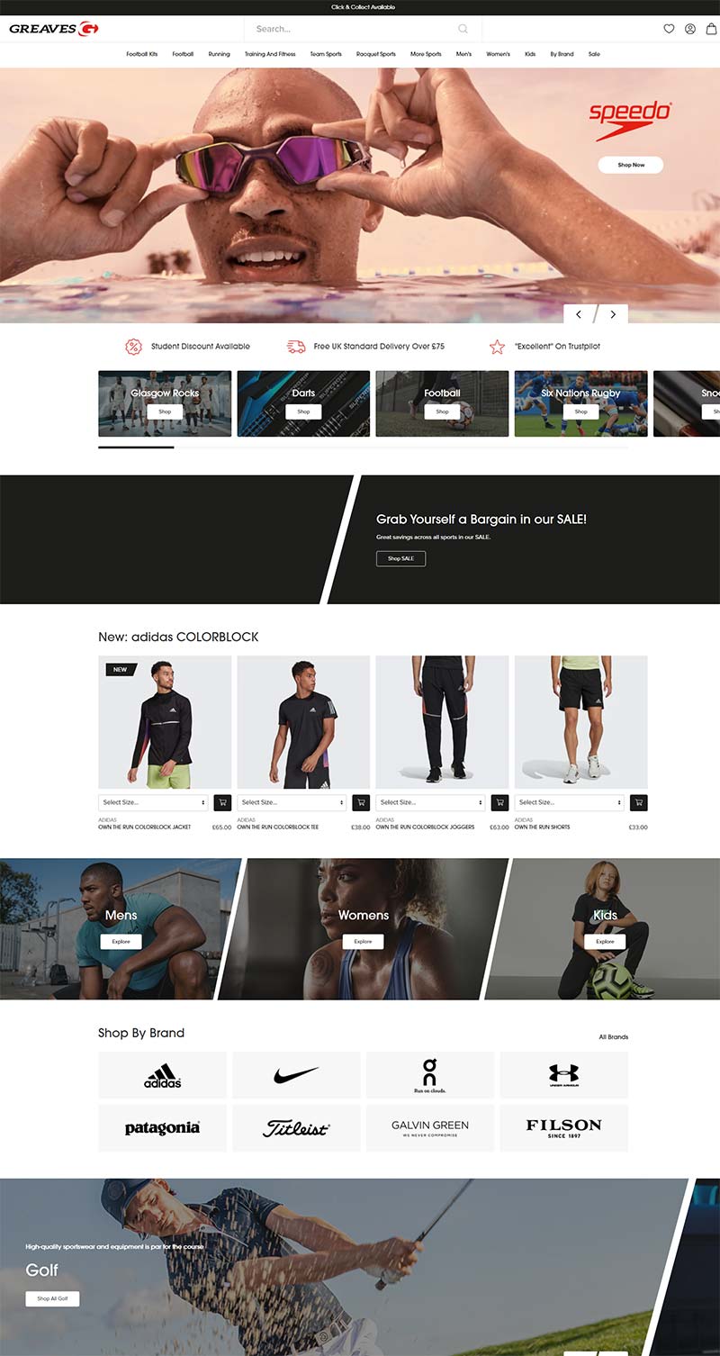 Greaves Sports 英国运动服饰品牌购物网站