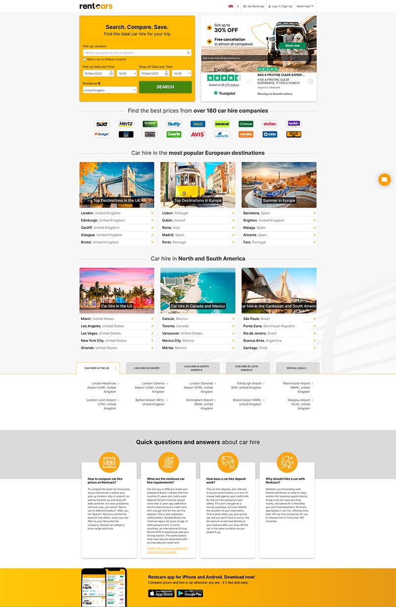 Rent Cars 美国在线租车预定网站