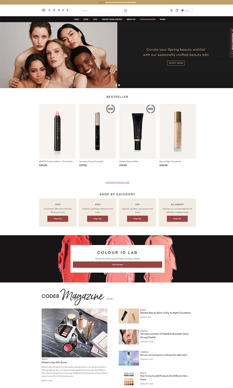 Code8 英国高端美妆品牌购物网站