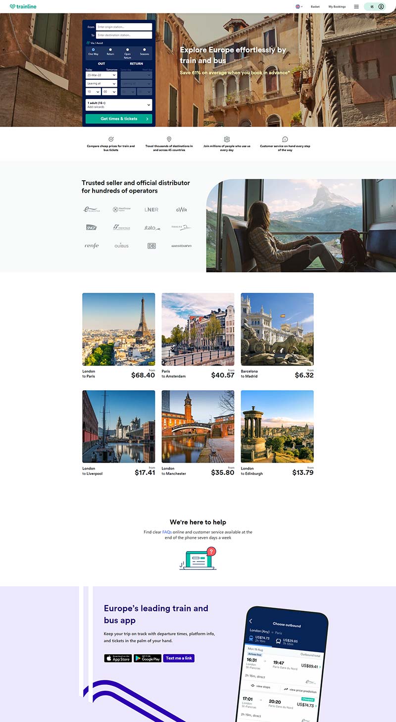Trainline 欧洲旅行票务预订网站