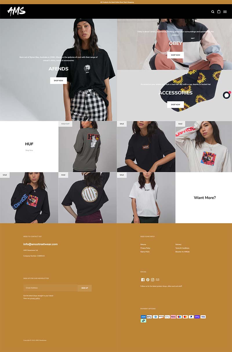 AMS Streetwear 英国女性街头服饰品牌购物网站