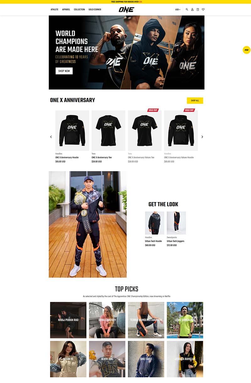 ONE Shop 美国武术功能服饰购物网站